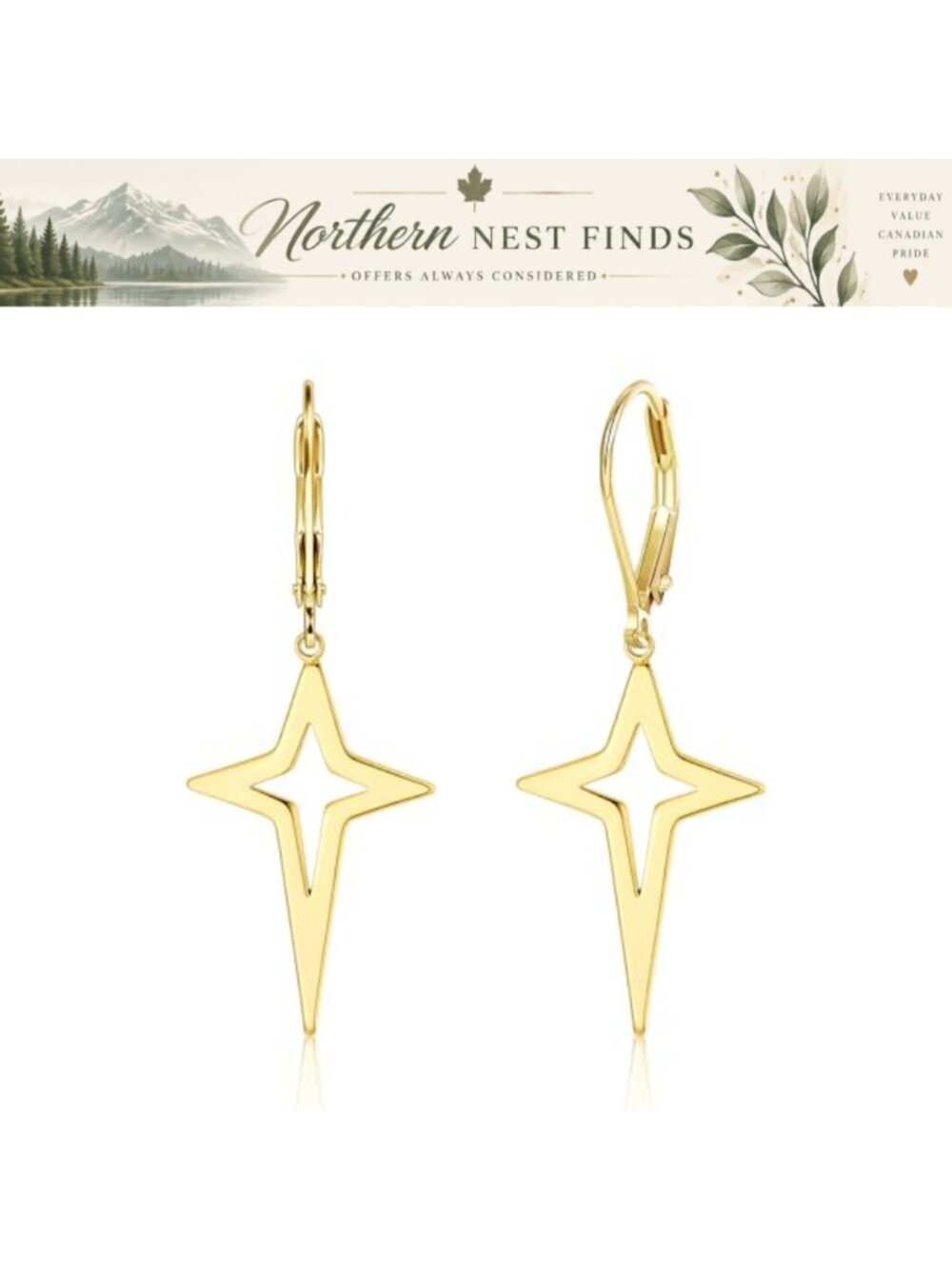 925 Sterling Silver Star Dangle Earrings Hypoallergenic Leverback 14K Gold